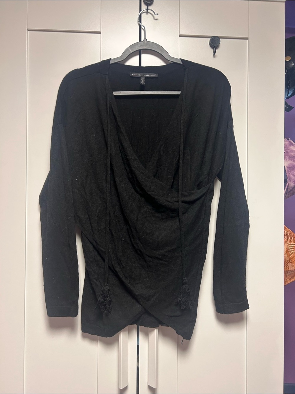 White House Black Market Black Knit Top with Subtle Neckline